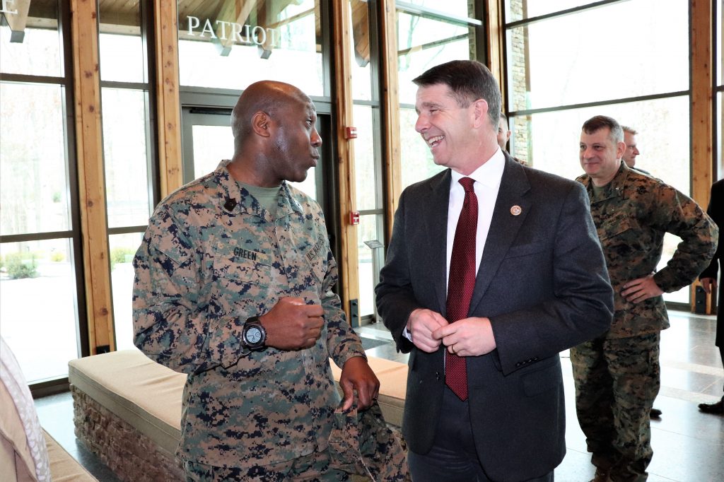 Marine Corps Sgt. Maj. Ronald Green speaks with Rep. Rob Wittman